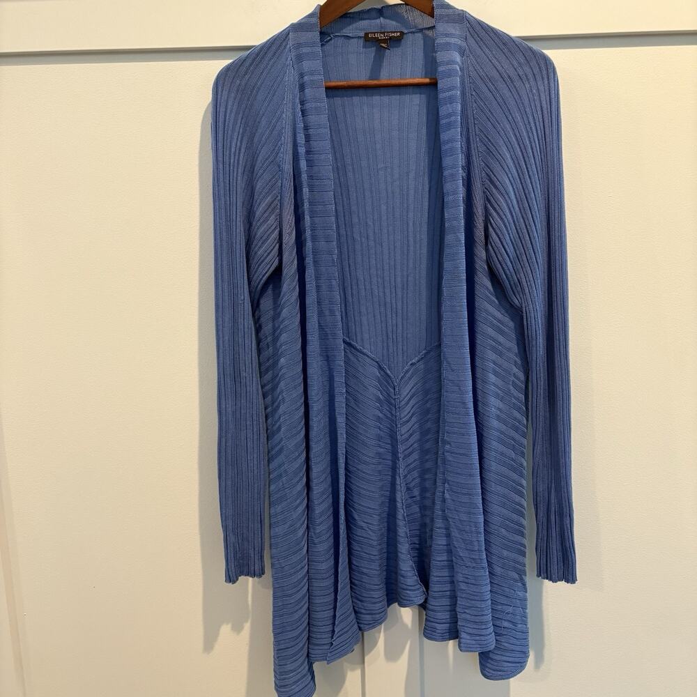 Eileen Fisher‎ Open Front Cardigan Women 1X Blue Tencel Lagenlook Boho READ - Picture 2 of 15